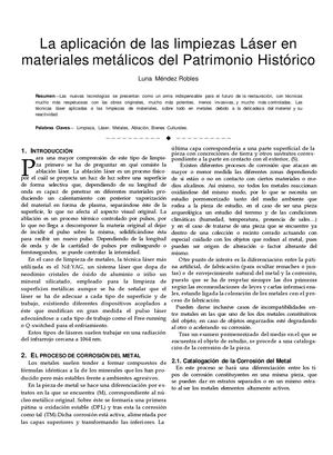 La Aplicación de las Limpiezas Láser en Materiales Metálicos del Patrimonio Histórico