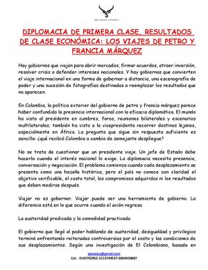 Diplomacia De Primera Clase, Resultados De Clase Económica