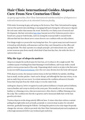 Hair Clinic International Guides Alopecia Care From New Centurion Clinic