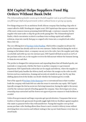 RM Capital Helps Suppliers Fund Big Orders Without Bank Debt