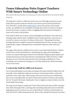 Teneo Education Pairs Expert Teachers With Smart Technology Online