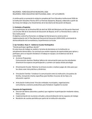 Relatoría Foro Educativo Institucional 2026 Fase Municipal