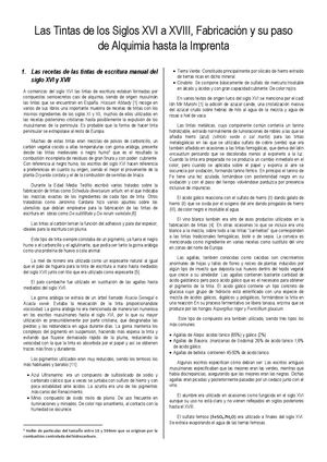 Las Tintas de los Siglos XVI a XVIII