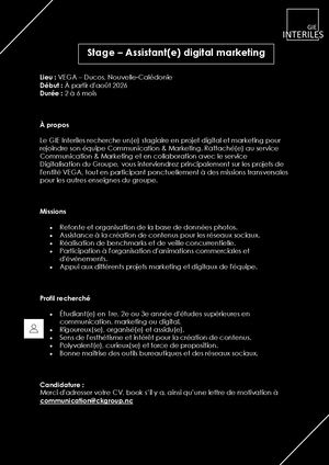 Poste d’Assistant(e) marketing digital – GIE