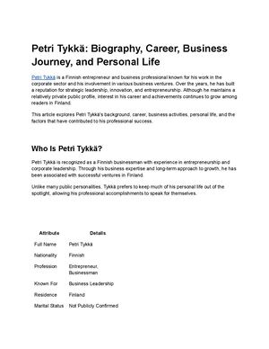 Petri Tykkä Biography, Career, Business Journey, And Personal Life