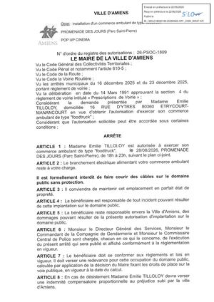 26 PSOC 1809 Installation D'un Commerce Ambulant Foodtruck - Promenade Des Jours Parc Saint Pierre- Le 28 08 2026 De 18h à 23h - Publiée Le 03 08 2026