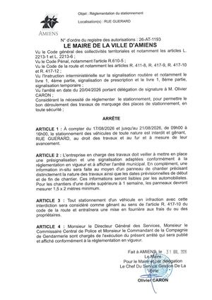26 AT 1193 Reglementation Du Stationnement Rue Guerard Du 17 08 2026 Au 21 08 2026 - Publiée Le 03 08 2026