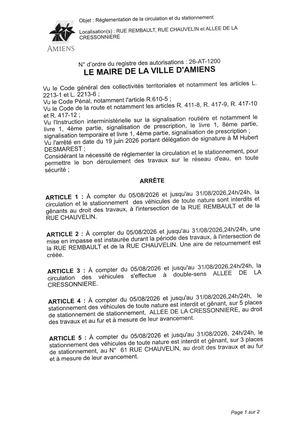 26 AT 1200 Reglementation Du Stationnement Et De La Circulation Rue Remaubault & Autres Du 05 08 2026 Au 31 08 2026 - Publiée Le 03 08 2026