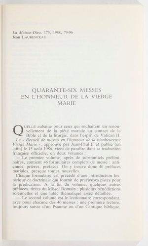 Messe Lmd 175 Quarante Six Messes En Lhonneur De La Vierge Marie Jean Laurenceau