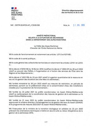 Ap Ddtm Seafen 2026 108 Restrictions Sécheresse