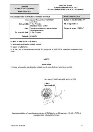 DP 26 Q 0159 - Arrêté