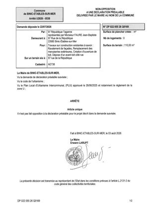 DP 26 Q 0169 - Arrêté