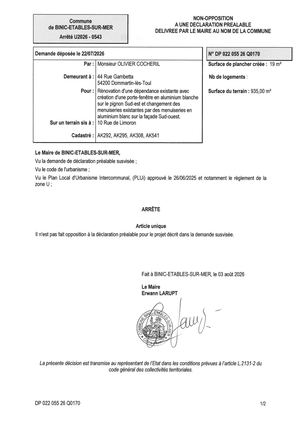 DP 26 Q 0170 - Arrêté