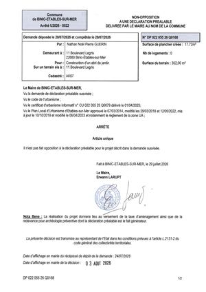 DP 26 Q 0168 - Arrêté