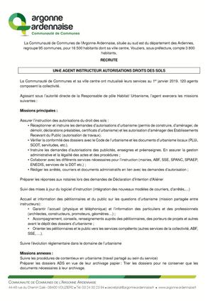 Annonce Agent Instructeur Urbanisme Sept 2026