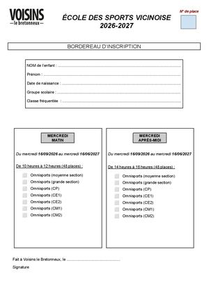 2026 Bordereau D'inscription Esv