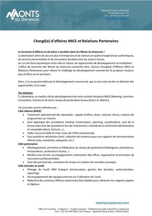 2026 07 Offre Emploi Chargé(e) D'affaires Mice Et Partenariats 2
