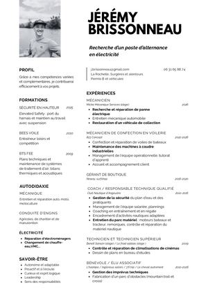 Cv Jérémy Brissonneau Recherche Alternance éLectricien