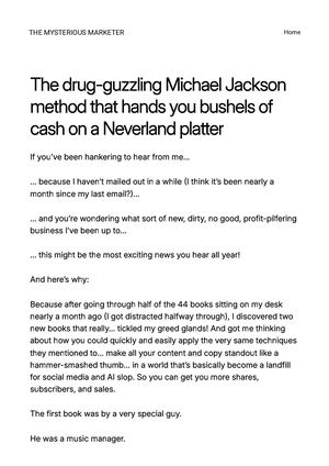 The Drug Guzzling Michael Jackson Method That Hands You Bushels Of Cash On A Neverland Platter The Mysterious Marketer