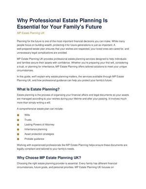 MP Estate Planning UK: Why Professional Estate Planning Is Essential for Your Family's Future