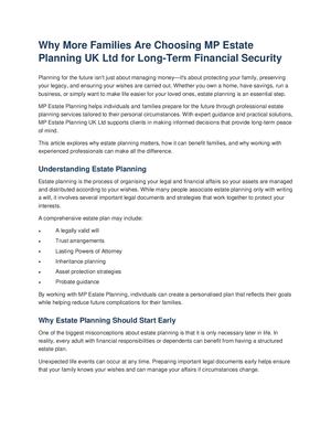 Why More Families Are Choosing MP Estate Planning UK Ltd for Long-Term Financial Security
