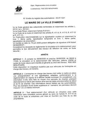 26 AT 1221  Reglemenation De La Circulation Rue Des Nenuphars Du 06 08 2026 Jusqu'au 28 08 2026- Publiée Le 04 08 2026