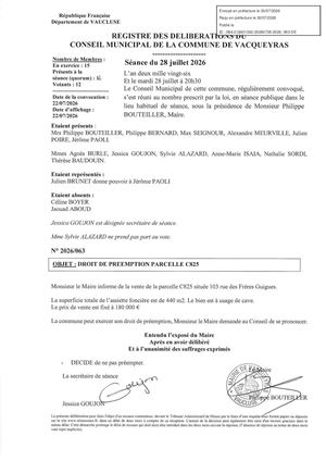 2026 063 Droit De Préemption Parcelle C825 Tampon