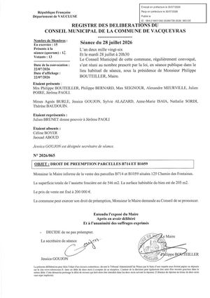 2026 065 Droit De Préemption Parcelles B714 Et B1059 Tampon