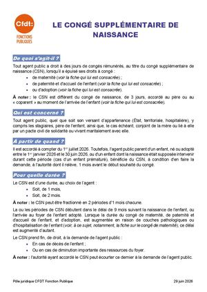 Le Saviez Vous Fiche Congé Supp Naissance Cfdt 29062026