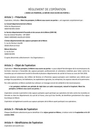 Règlement Hébergeurs Opération Merci Les Pompiers La Nièvre Vous Ouvre Ses Portes