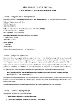 Règlement Opération Merci Les Pompiers La Nièvre Vous Ouvre Ses Portes