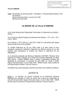 AR1 2026 01199 - ARR AUTORISATION SONO VIA AR1 2026 01199 20260803 Publiée Le 04 08 2026