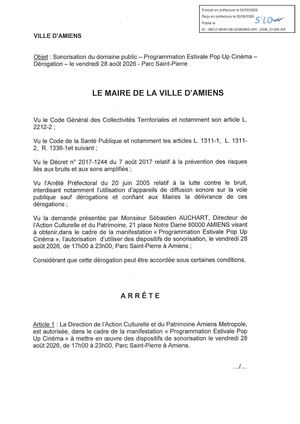AR1 2026 01205 - ARR AUTORISATION SONO VIA AR1 2026 01205 20260803- Publiée Le 04 08 2026
