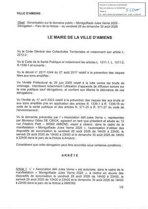 AR1 2026 01206 - ARR AUTORISATION SONO VIA AR1 2026 01206 20260803 Publiée Le 04 08 2026