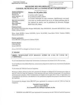 2026 069 Désignation D'un Délégué Auprès De L'asa Du Canal De Carpentras Tam