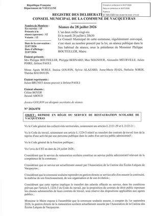 2026 070 Reprise En Régie De La Cantine Scolaire De Vacqueyras Tampon
