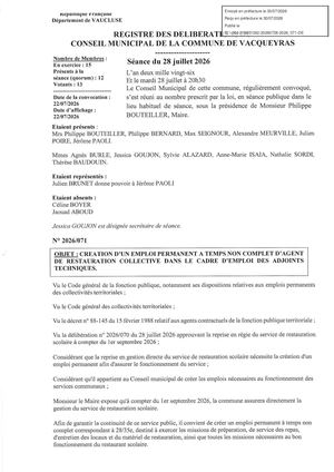 2026 071 Création D’un Emploi Permanent Tnc Agent Cantine Tampon