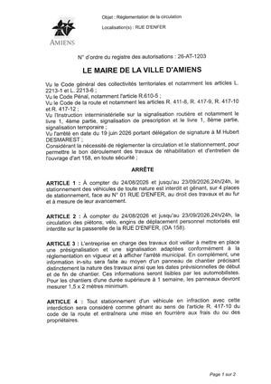 26 AT 1203  Reglementation De La Circulation Du 24 08 2026 Au 23 09 2026 - Publiée Le 04 08 2026