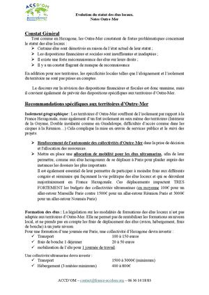 Statut Des Élus - Notes Outre Mer Par ACCD'OM