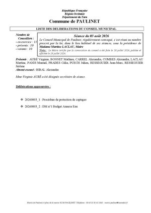 20260803 Liste Délibérations