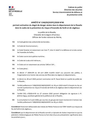 Arrêté Fdf Degr�� Sévère 04082026