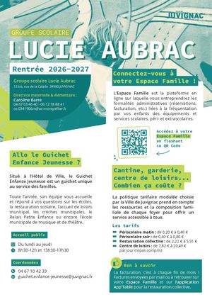 Rentrée scolaire 2026-2027 - Groupe scolaire de Fontcaude - Lucie Aubrac