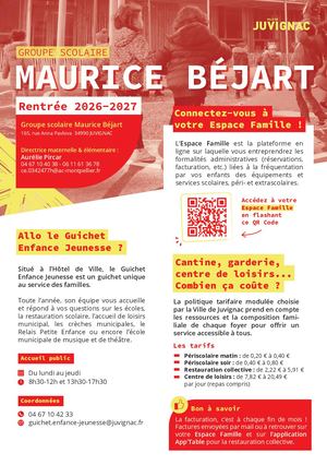 Rentrée scolaire 2026-2027 - Groupe scolaire Maurice Béjart