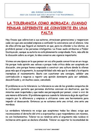 La Tolerancia Como Mordaza