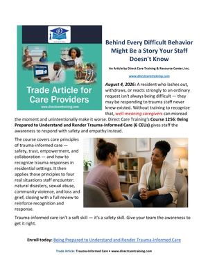 Trauma Informed Care Blog Post Trade Article