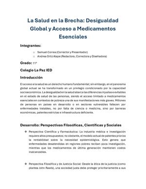 La Salud en la Brecha: Desigualdad Global y Acceso a Medicamentos Esenciales