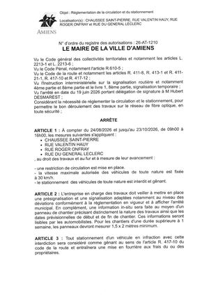 26 AT 1210 Reglementation Du Stationnement Et De La Circulation Chaussée Saint Pierre, Rue Valentin Hauy & Autres Du 24 08 2026 Au 23 10 2026   - Publiée Le 05 08 2026