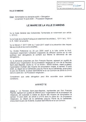 AR1 2026 01210 - ARR AUTORISATION SONO VIA AR1 2026 01210 20260804 Publiée Le 05 08 2026