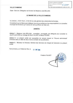 AR1 2026 01211 - ARR DELEGATION FONCTION VIA AR1 2026 01211 20260804 Publiée Le 05 08 2026