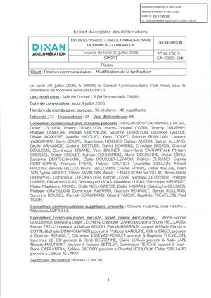 Ca 2026 134 Modification Tarification Piscines Communautaires Tampon